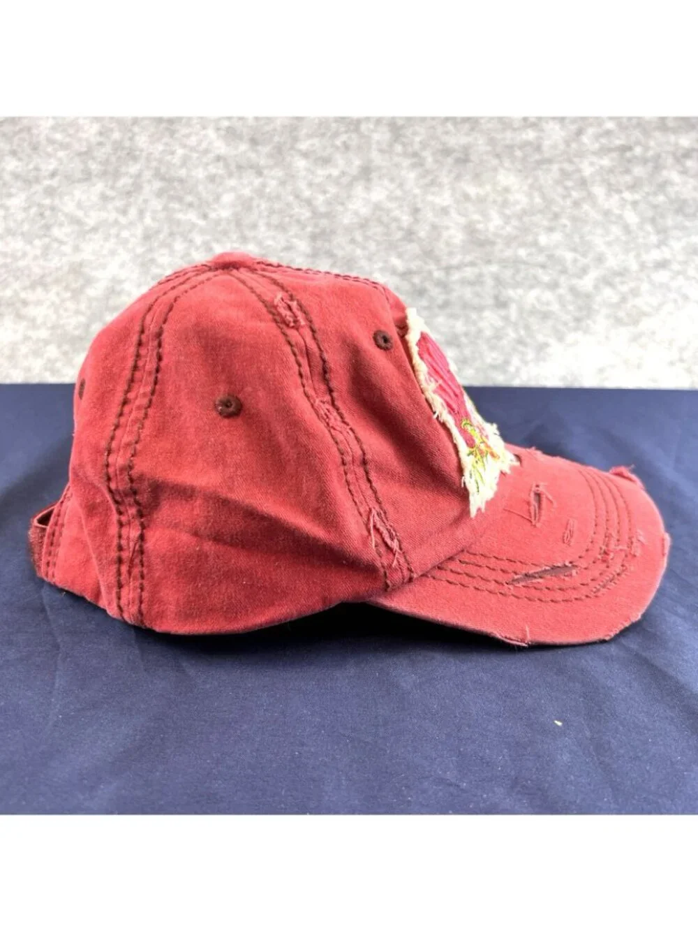 Mama Bear Embroidered 4350 District Cap Hat With Hook Loop Back Red Distressed